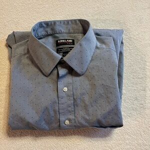 Kirkland Signature Men's Light Blue Polka Dot Dress Shirt